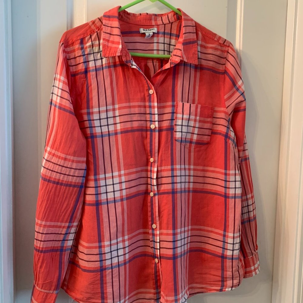 Old Navy button up red plaid shirt